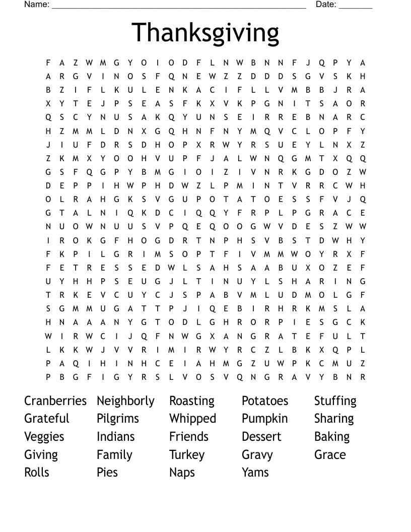 Thanksgiving Word Search
