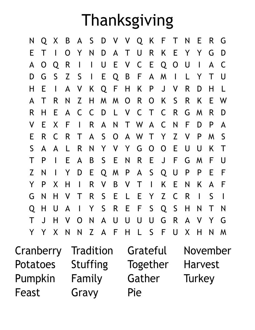 Thanksgiving Word Search