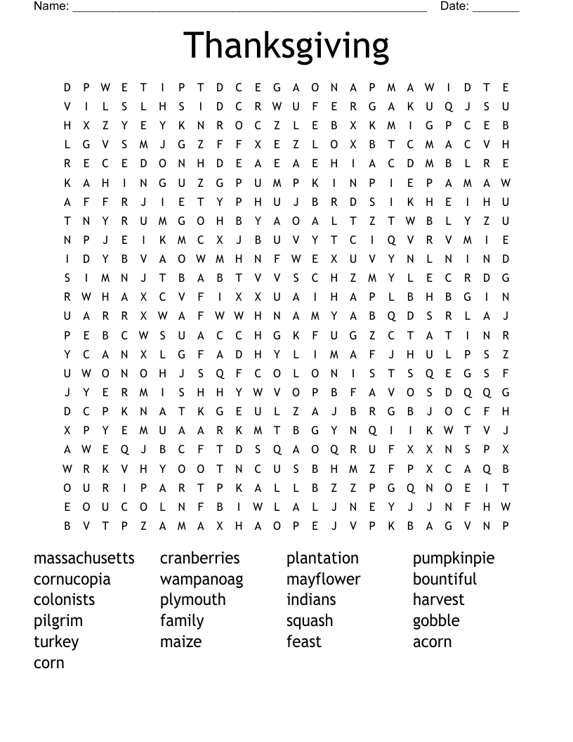 Thanksgiving Word Search