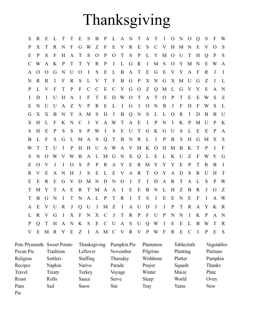 Thanksgiving Word Search