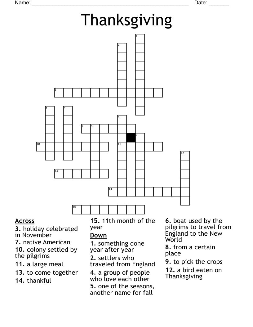 Thanksgiving Crossword