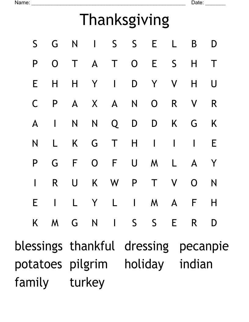 Thanksgiving Word Search