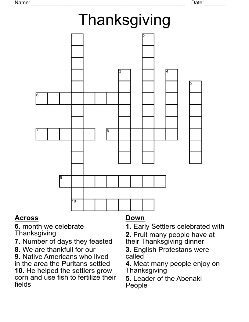 Thanksgiving Crossword