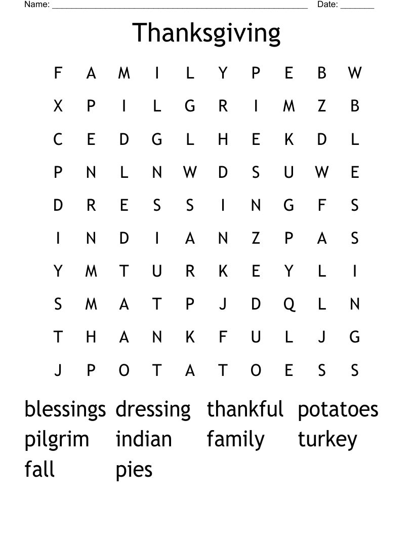 Thanksgiving Word Search