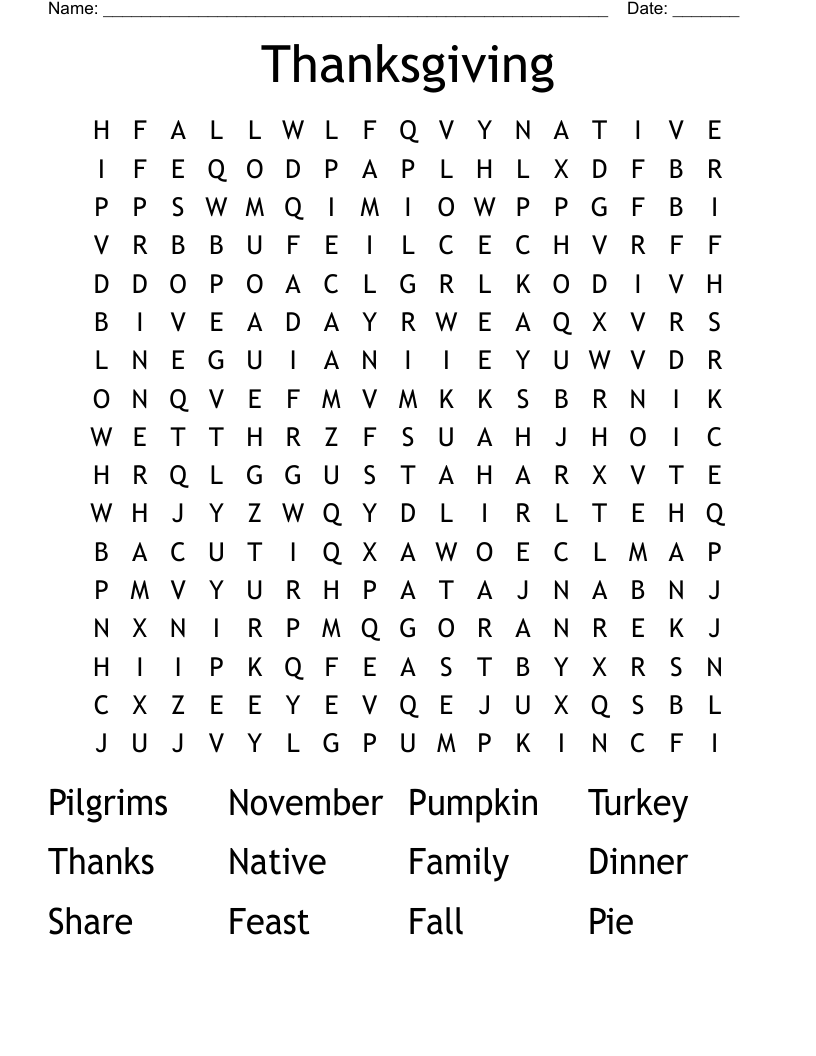Thanksgiving Word Search