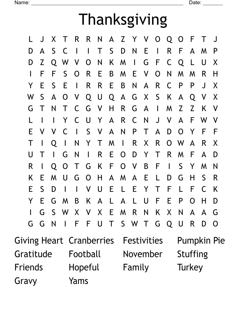 Thanksgiving Word Search