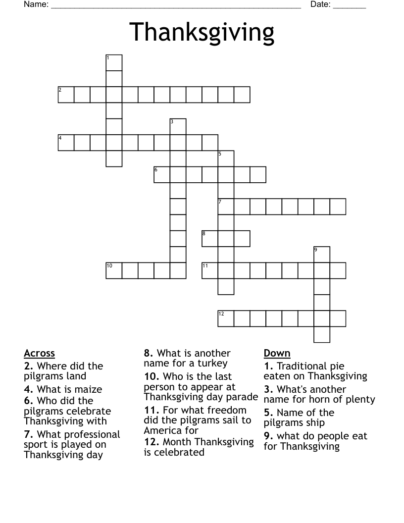 Thanksgiving Crossword