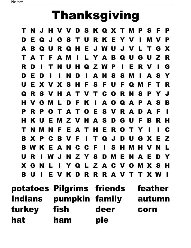 Thanksgiving Word Search