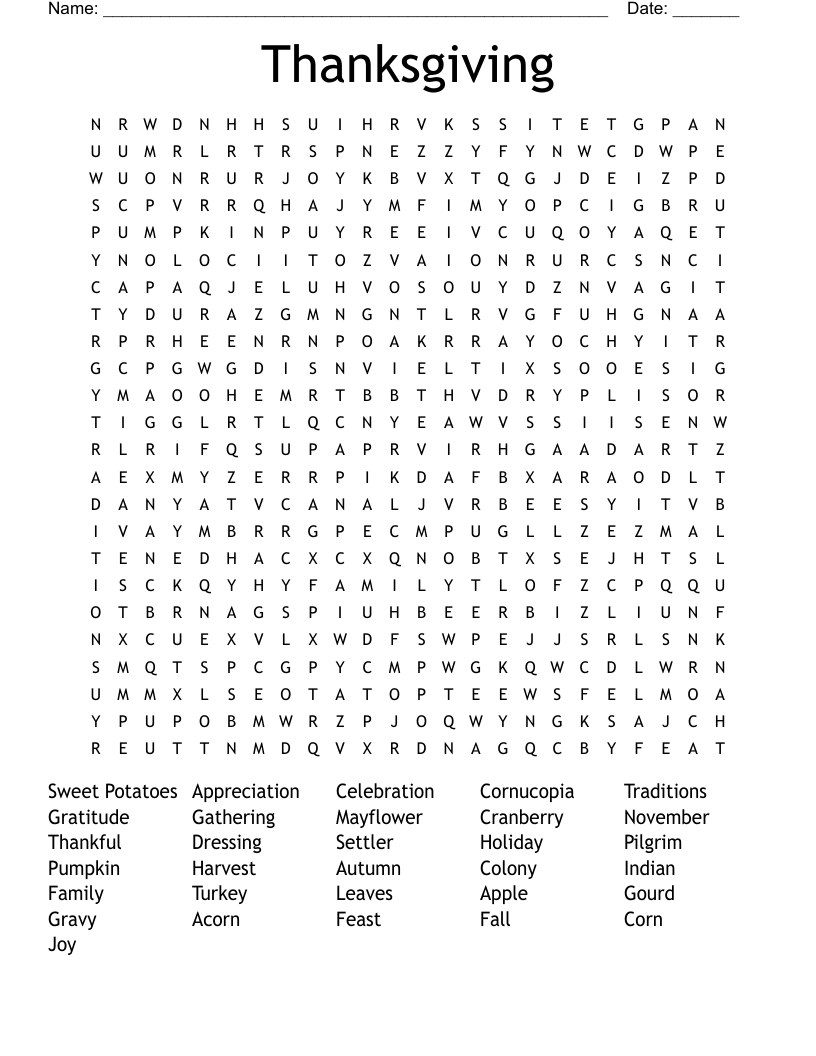 Thanksgiving Word Search