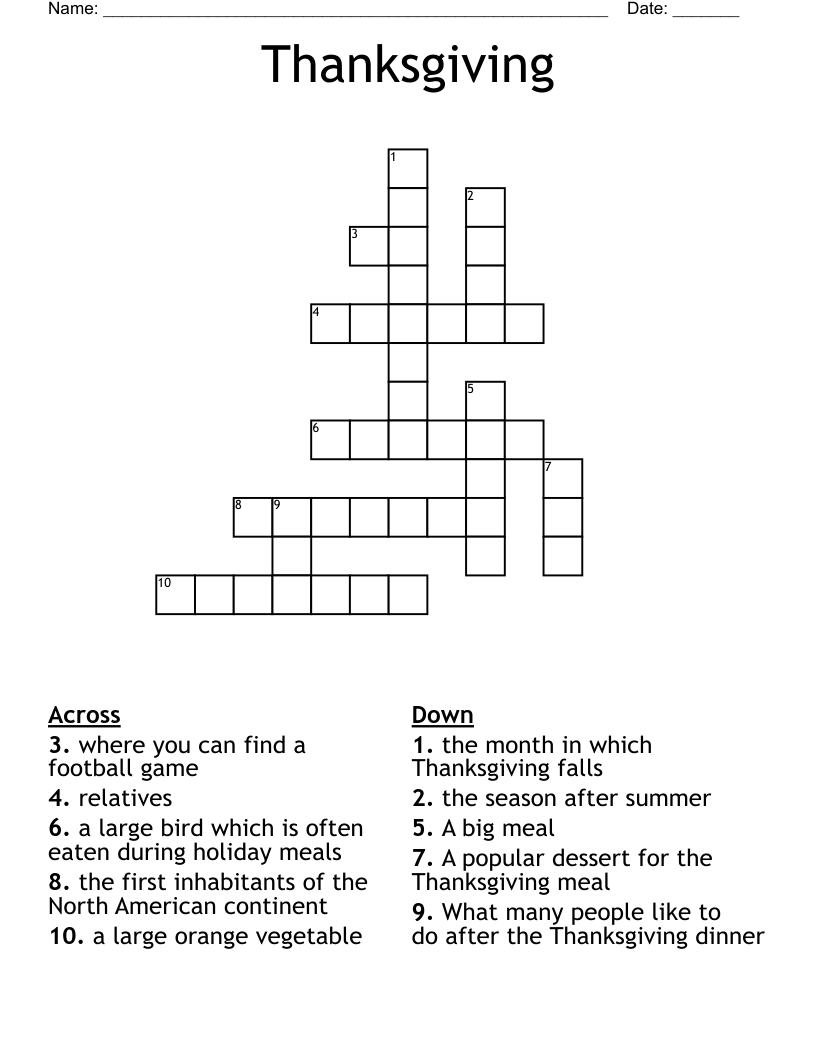 Thanksgiving Crossword