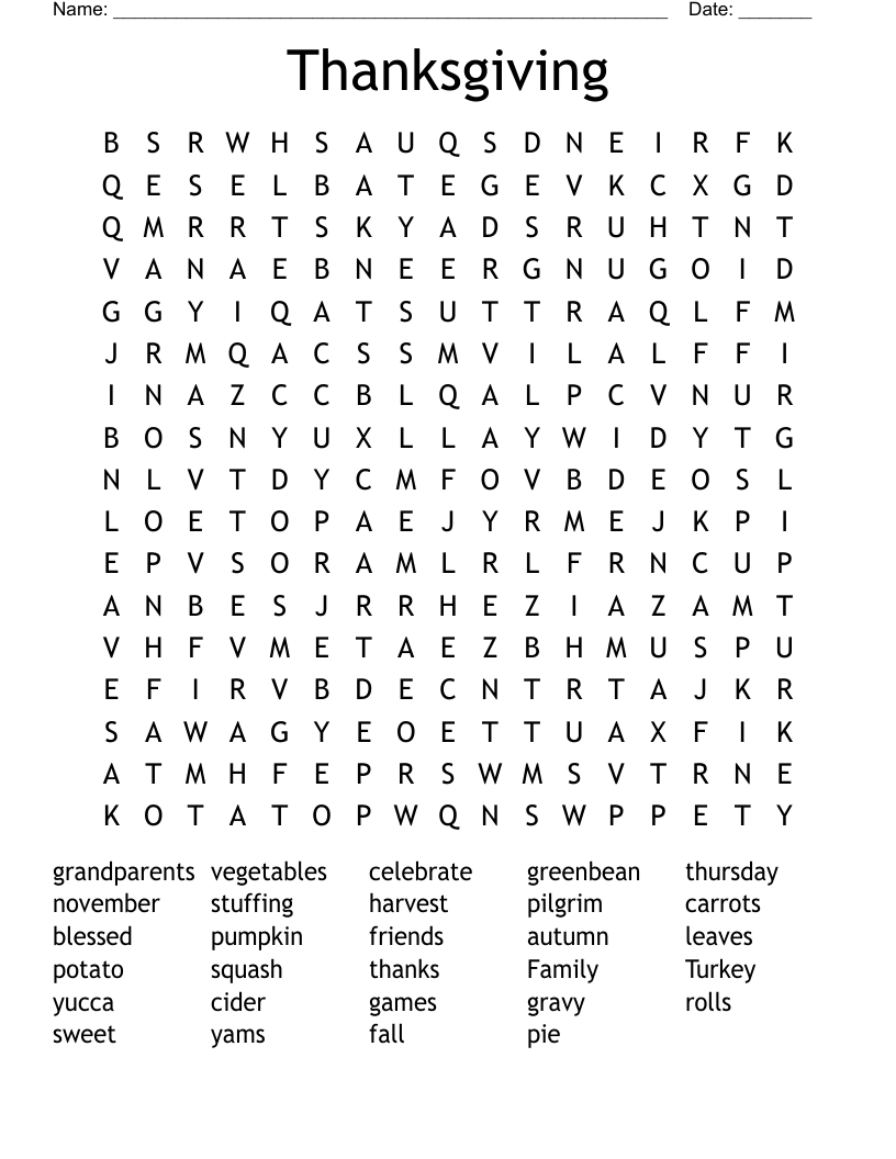 Thanksgiving Word Search