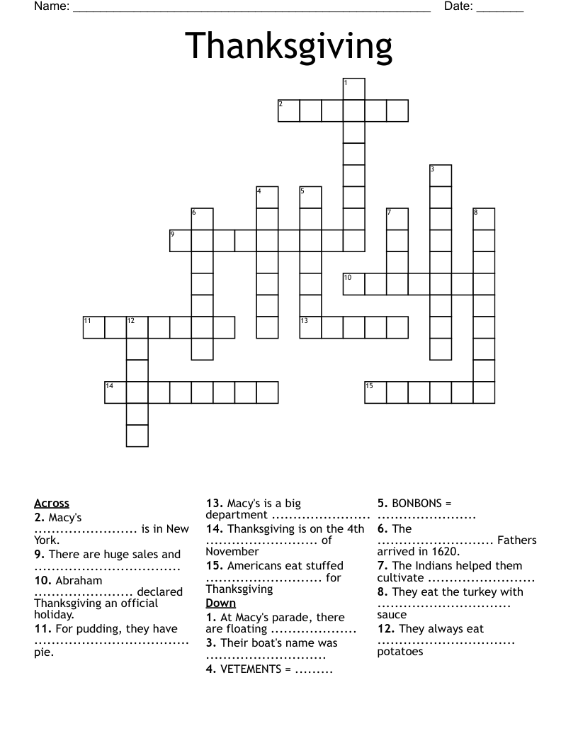 Thanksgiving Crossword