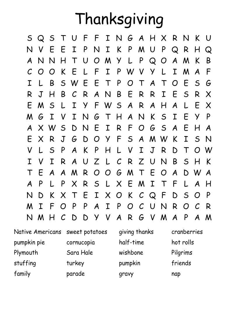 Thanksgiving Word Search