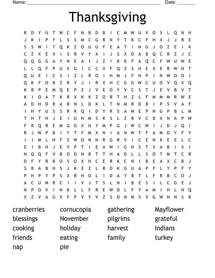 Thanksgiving Word Search