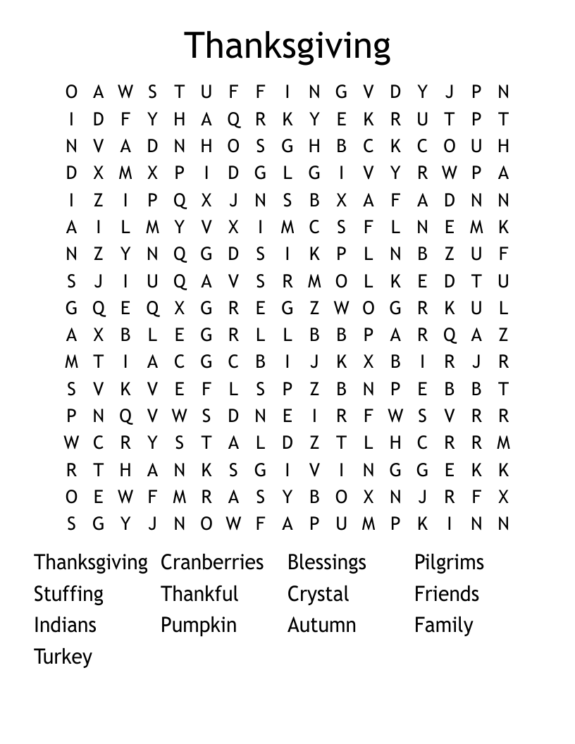 Thanksgiving Word Search