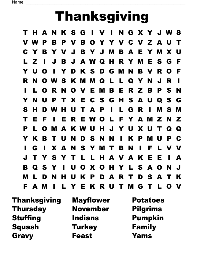Thanksgiving Word Search