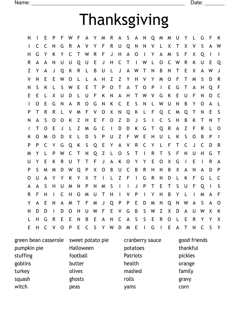 Thanksgiving Word Search
