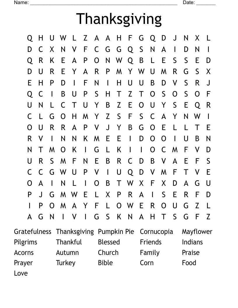 Thanksgiving Word Search