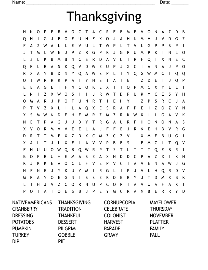 Thanksgiving Word Search