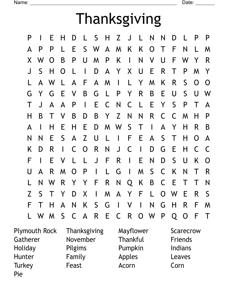 Thanksgiving Word Search