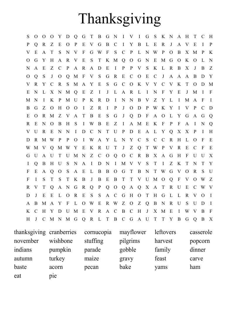Thanksgiving Word Search