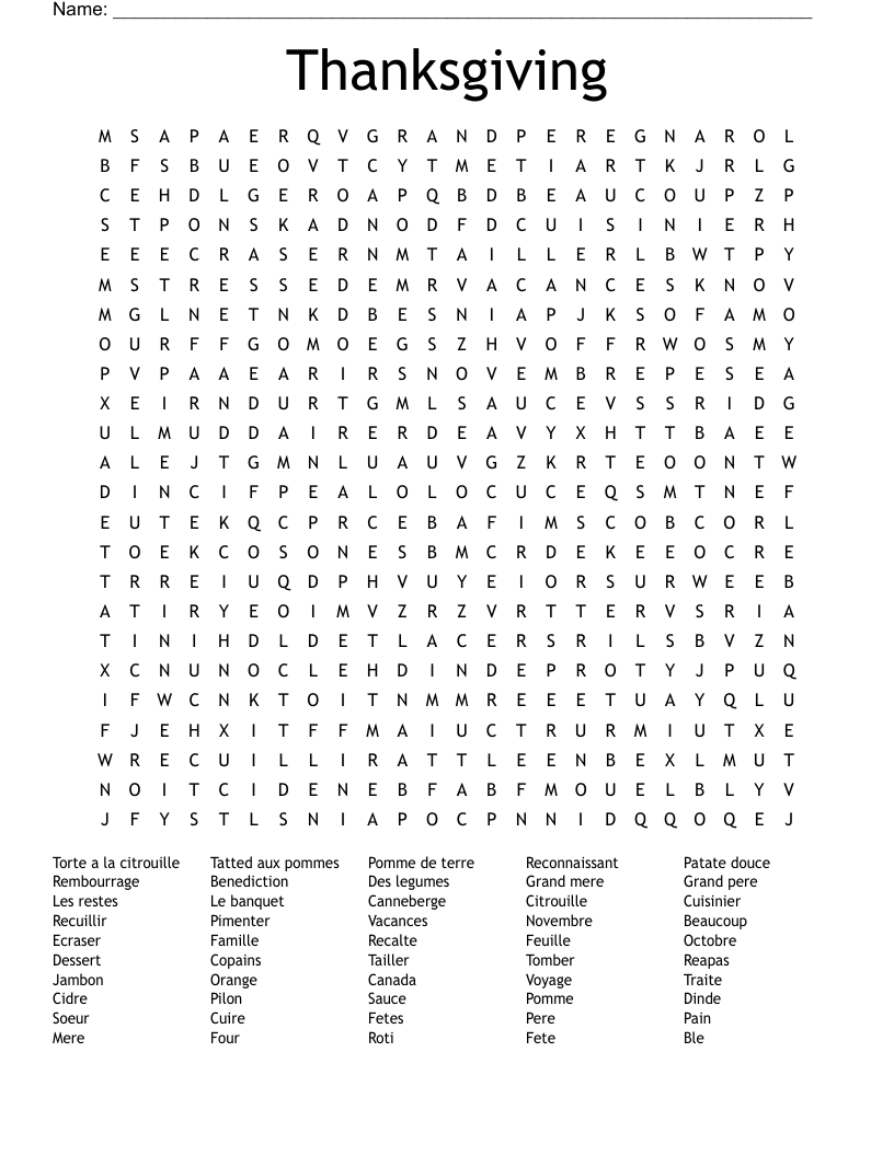 Thanksgiving Word Search