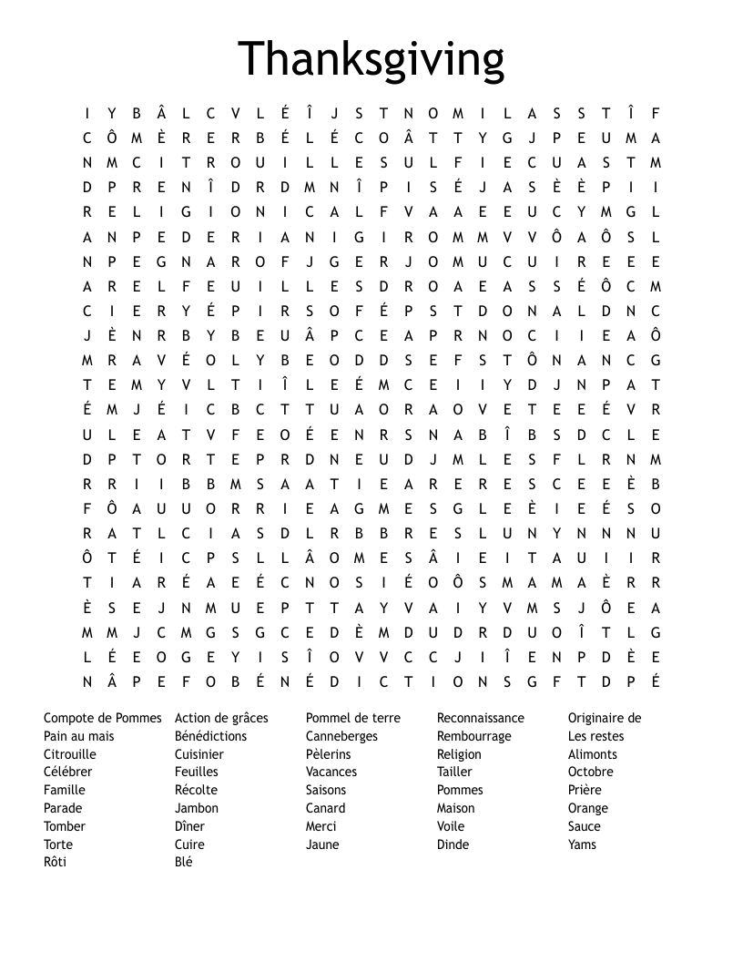 Thanksgiving Word Search