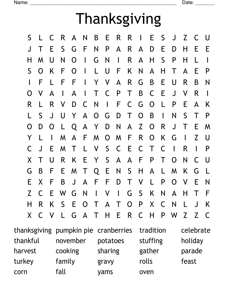Thanksgiving Word Search