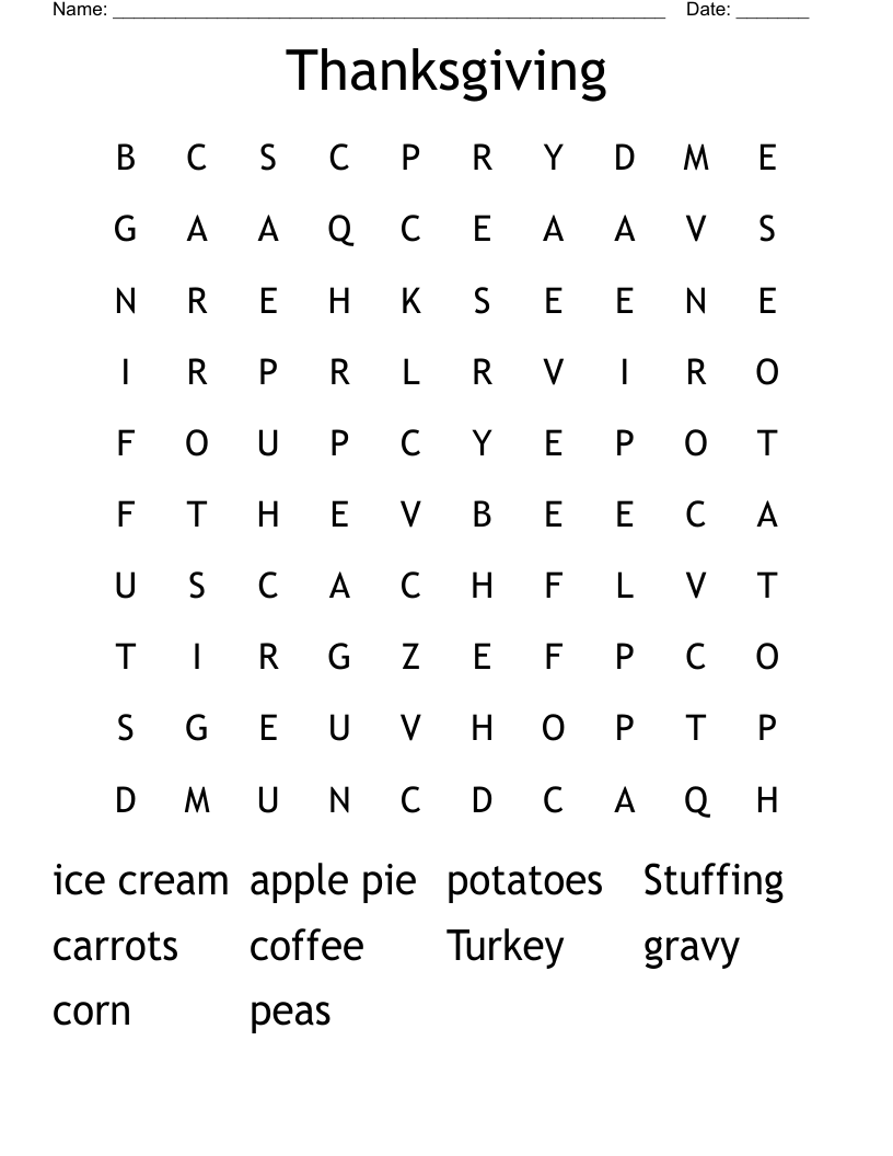 Thanksgiving Word Search