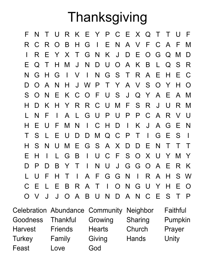 Thanksgiving Word Search