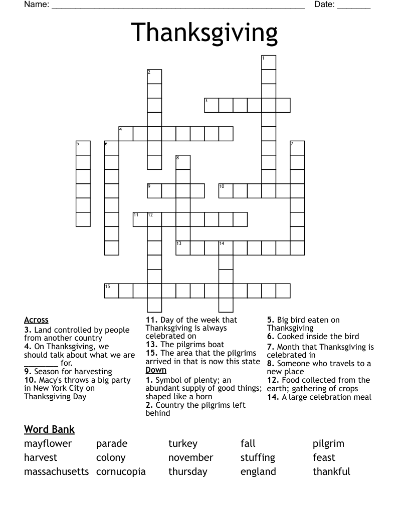 Thanksgiving Crossword