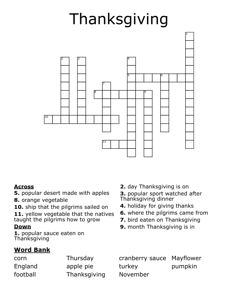 Thanksgiving Crossword