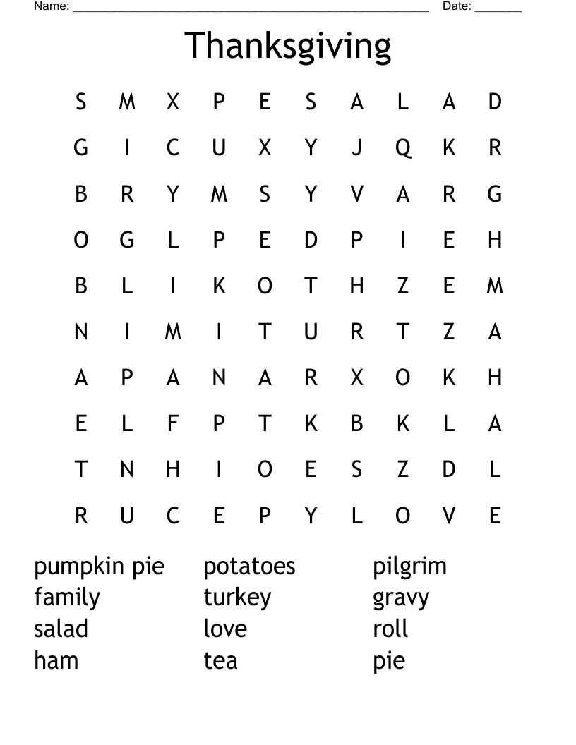 Thanksgiving Word Search