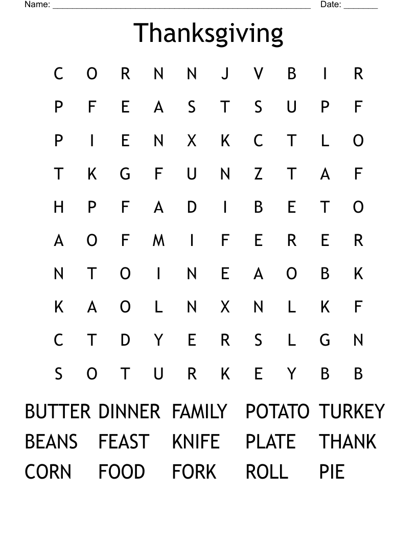 Thanksgiving Word Search