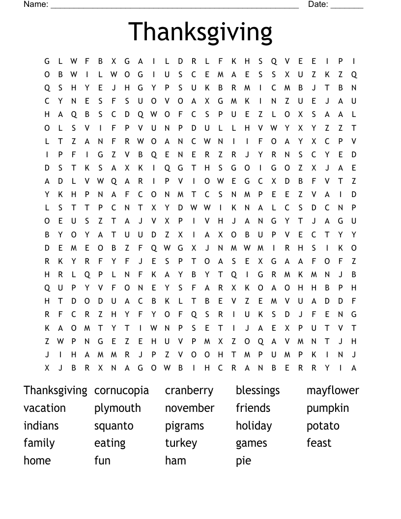 Thanksgiving Word Search