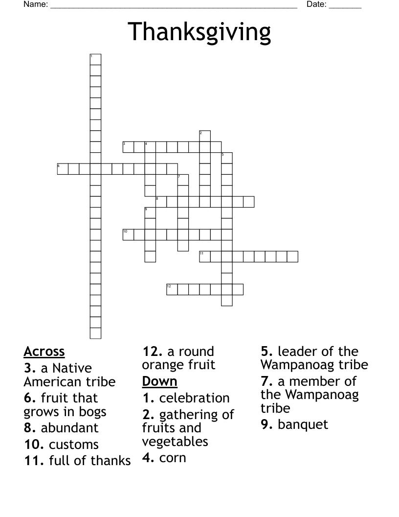 Thanksgiving Crossword