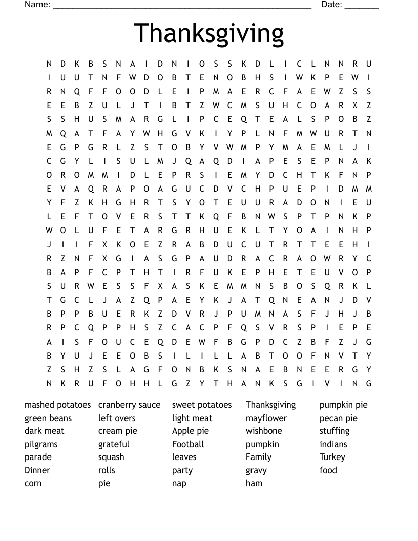 Thanksgiving Word Search
