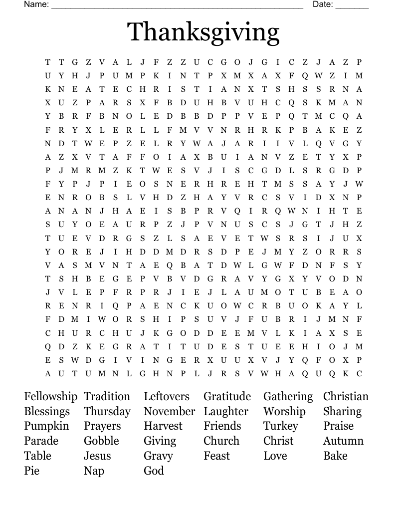 Thanksgiving Word Search