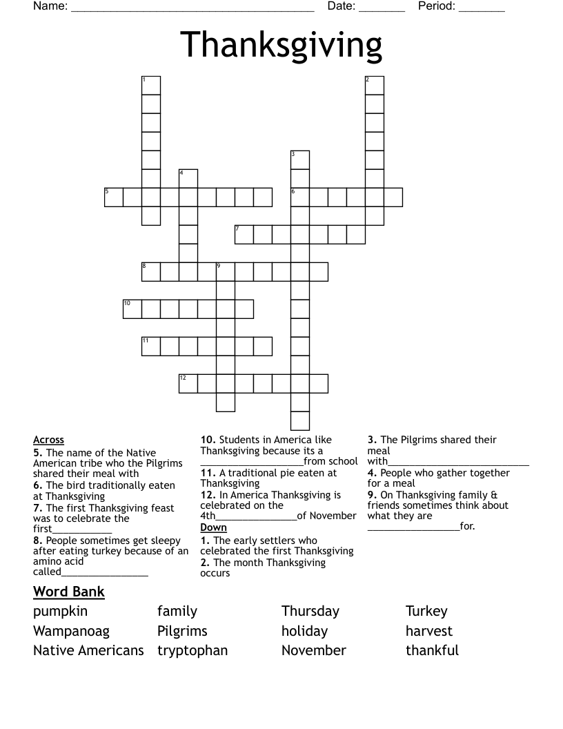 Thanksgiving Crossword