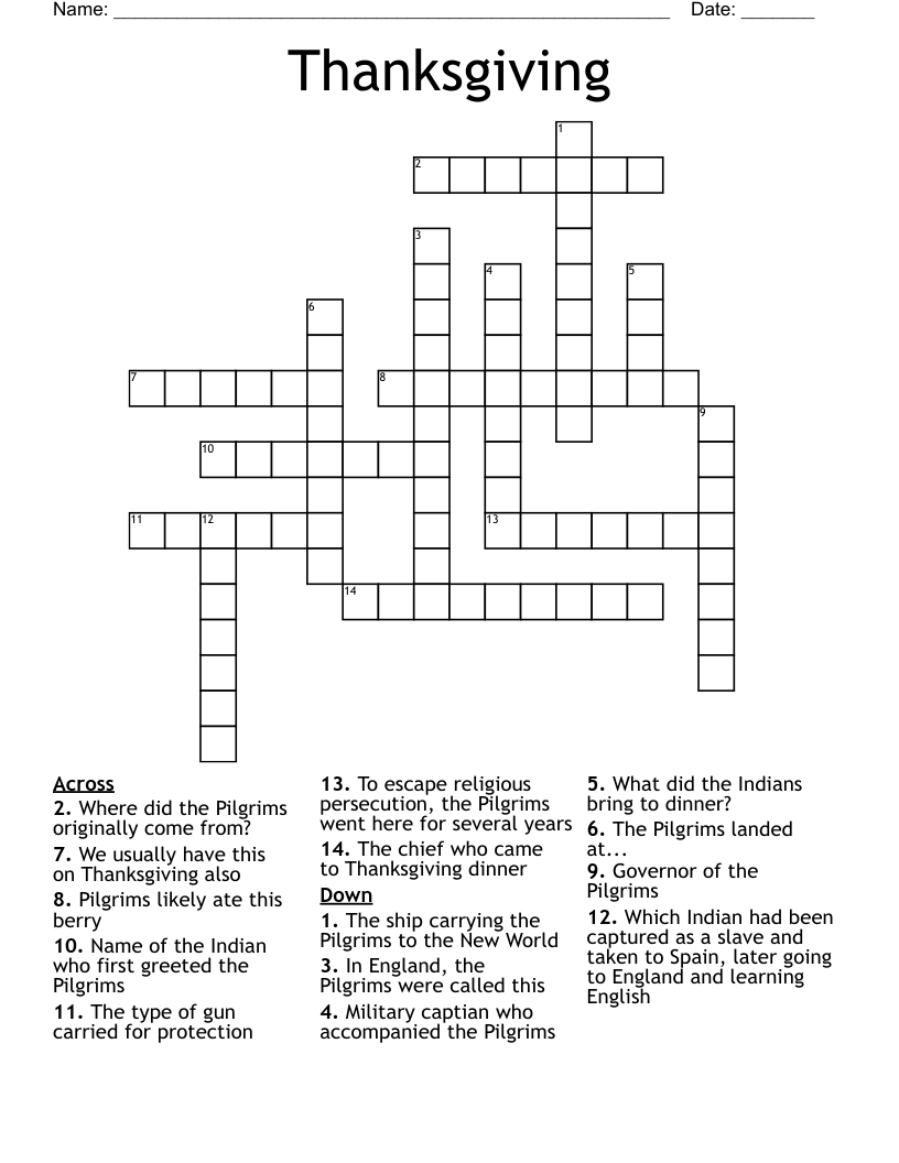 Thanksgiving Crossword