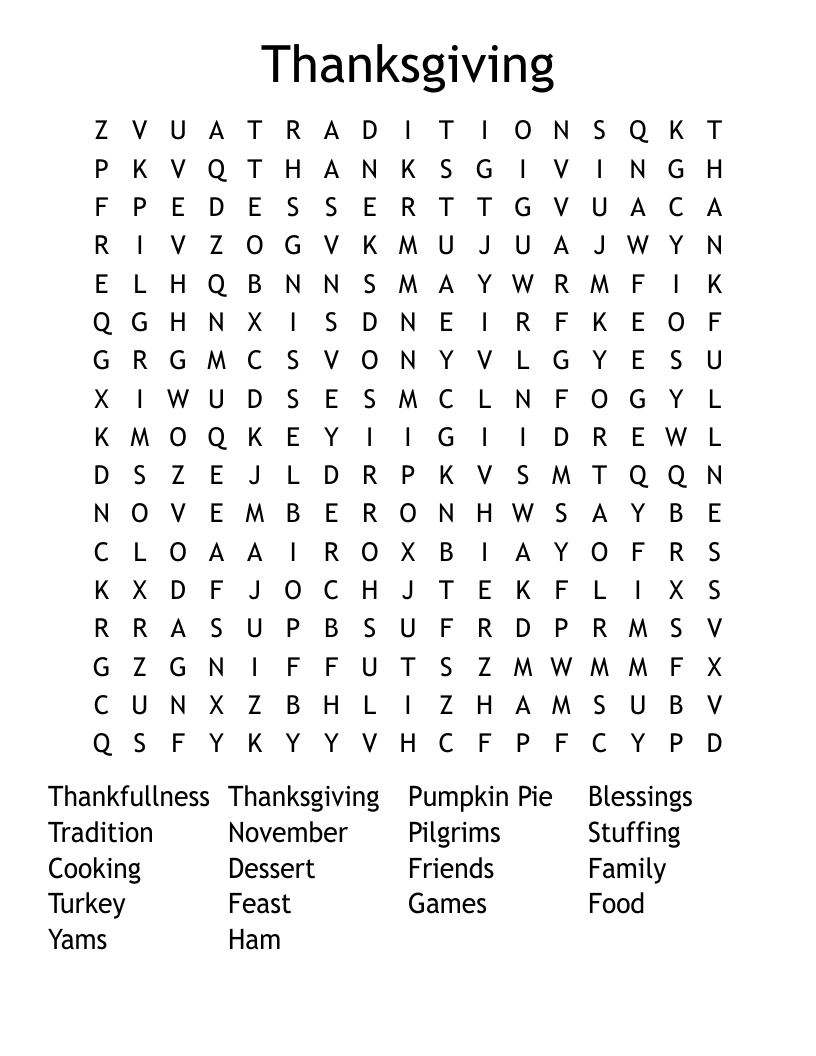 Thanksgiving Word Search
