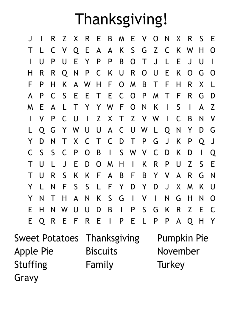 Thanksgiving! Word Search