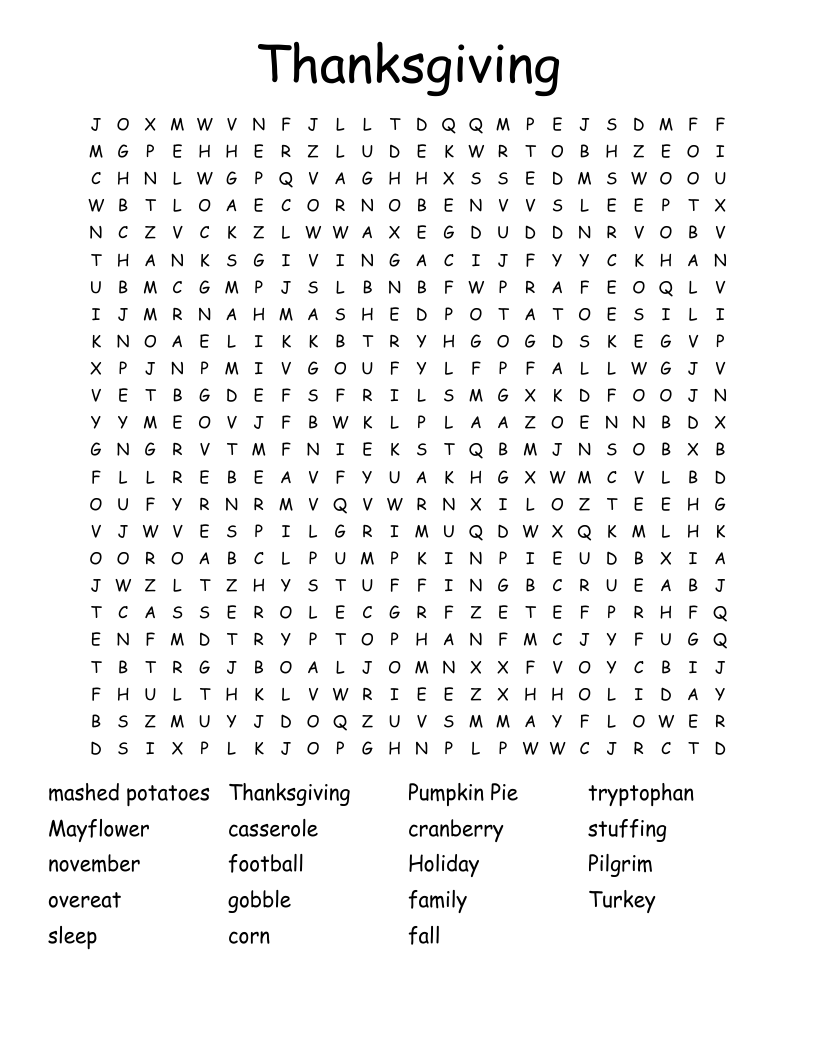 Thanksgiving Word Search