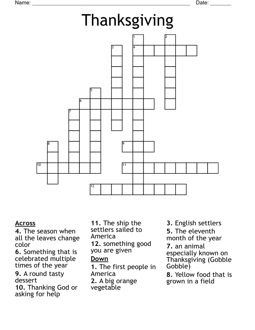 Thanksgiving Crossword
