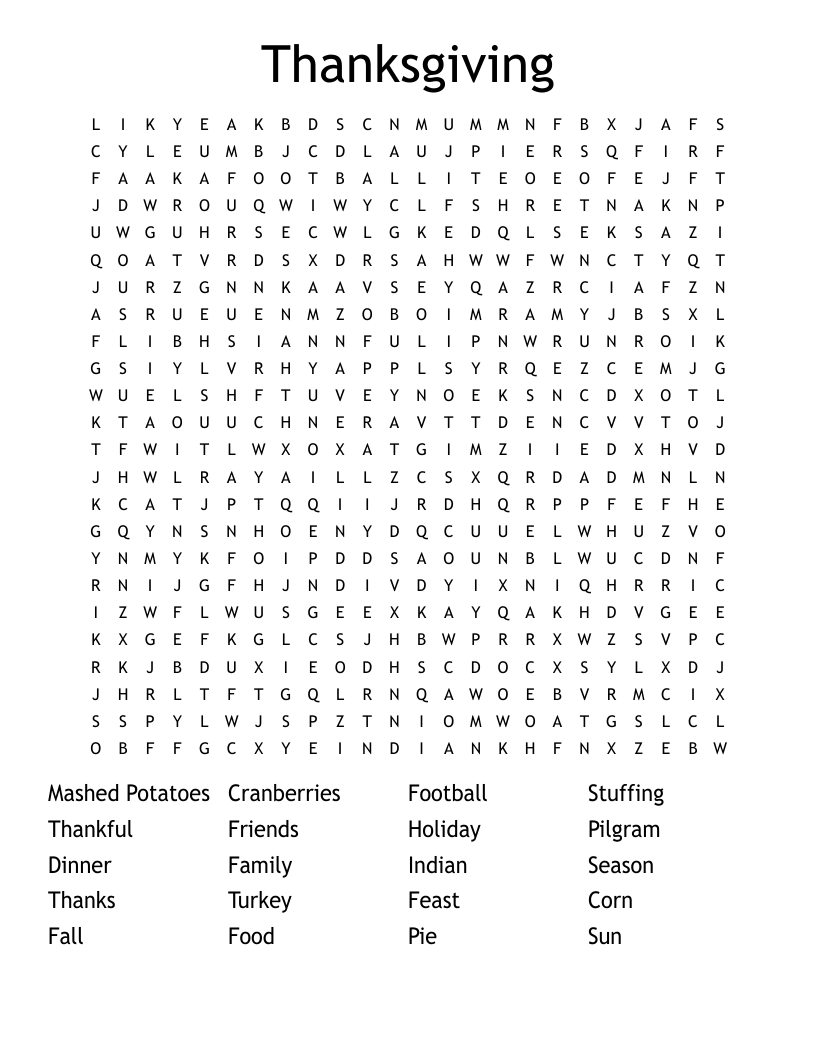 Thanksgiving Word Search