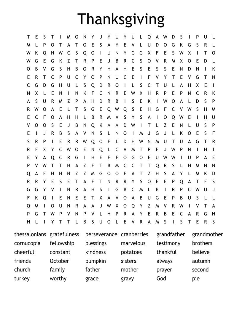 Thanksgiving Word Search