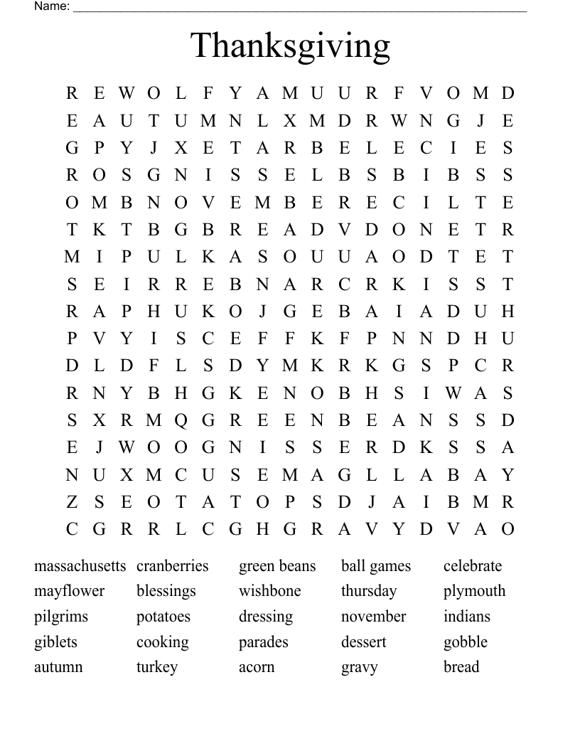 Thanksgiving Word Search