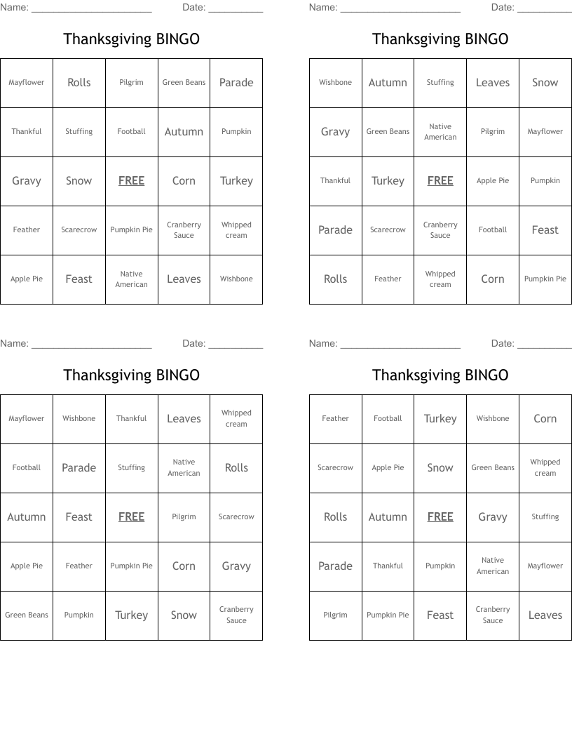 Thanksgiving BINGO