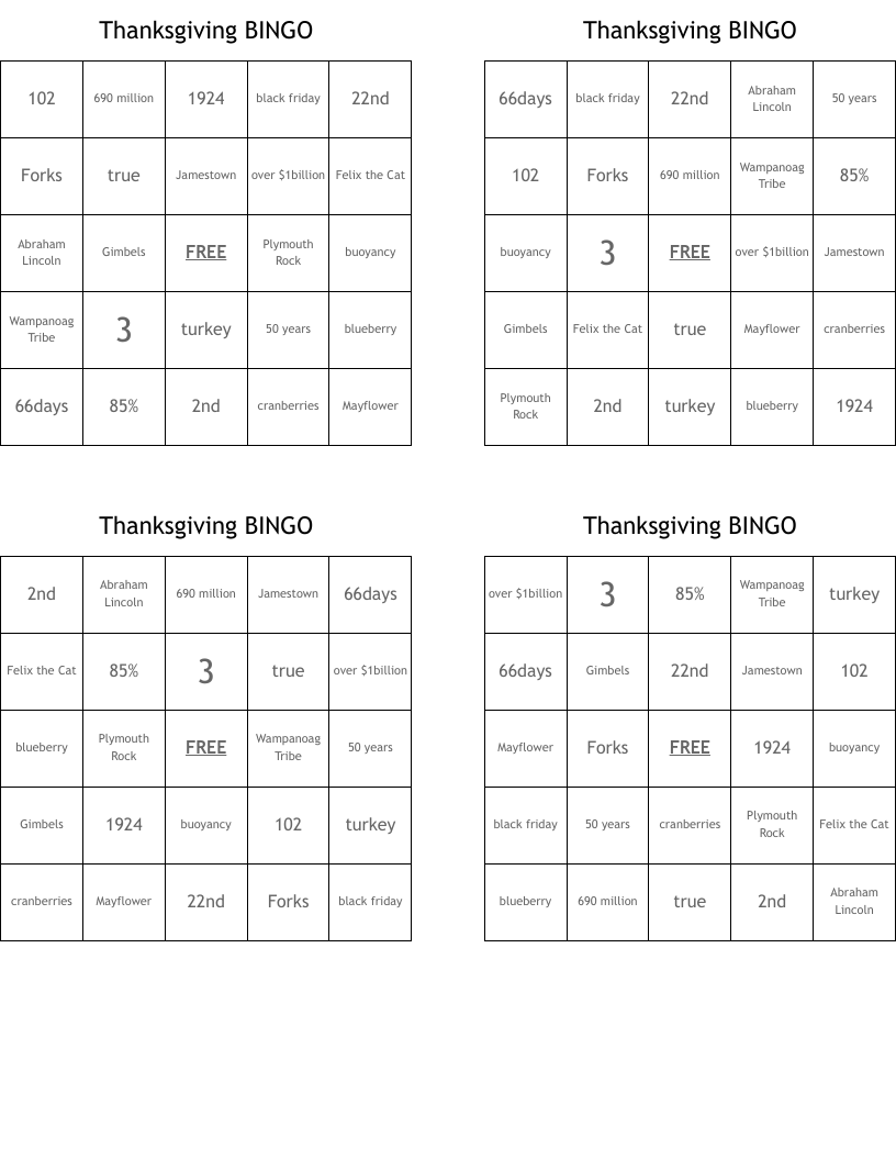 Thanksgiving BINGO