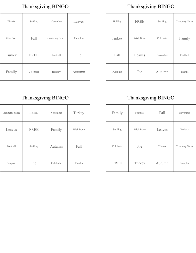 Thanksgiving BINGO